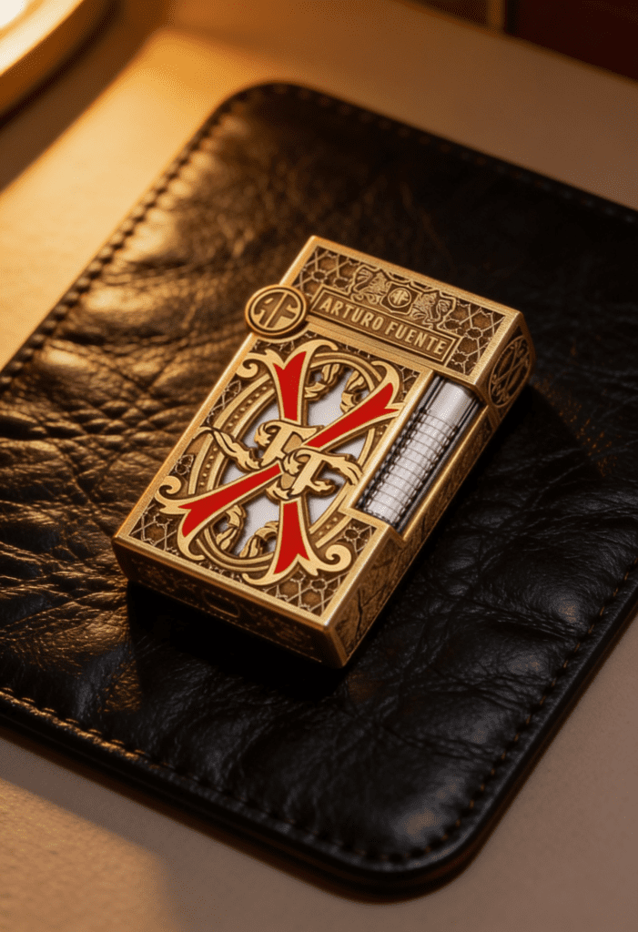 An S.T. Dupont Le Grand Fuente Opus X limited edition lighter displaying the gold monogram crest